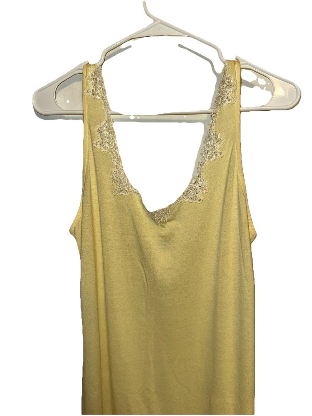 Natori Cotton Blend Yellow Nightgown Slip Dress Chemise Lace Trim Women’s Large